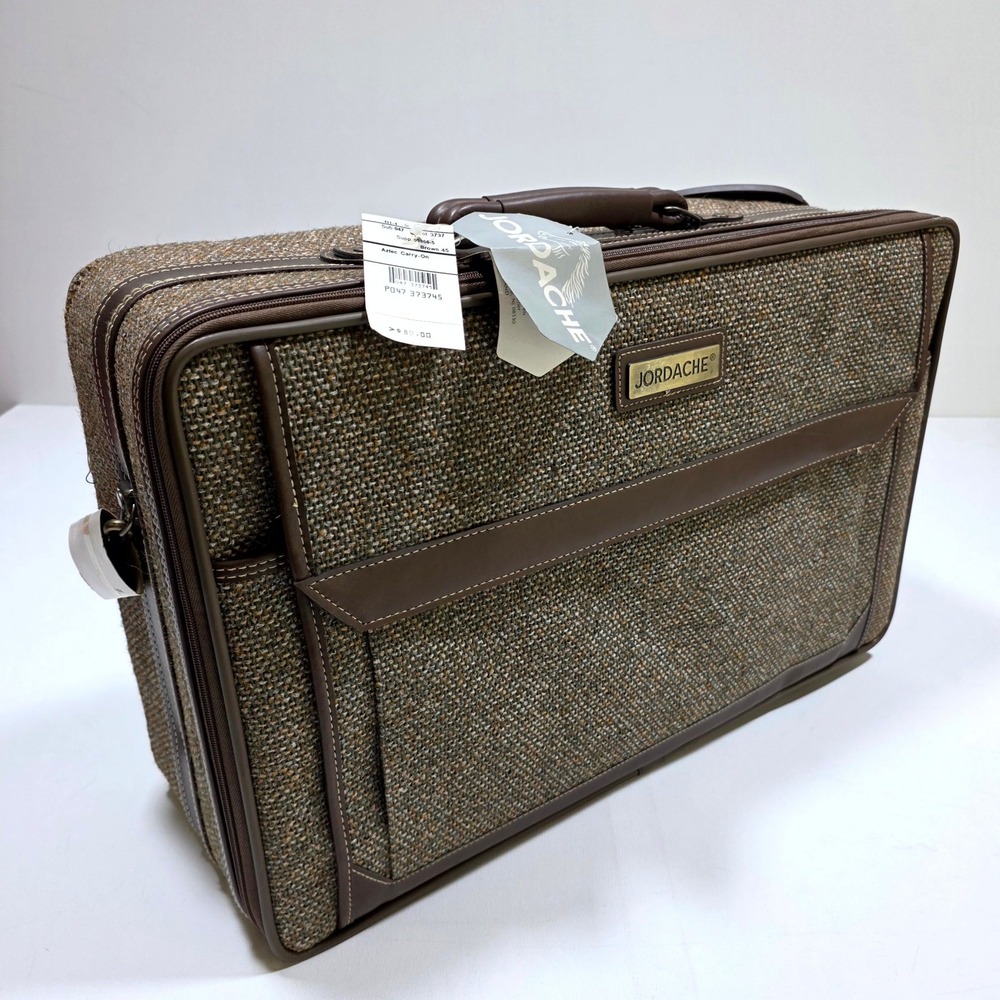 Vintage Jordache Aztec Carry-On Suitcase Brown Tweed NWT Retro Travel Bag 80s